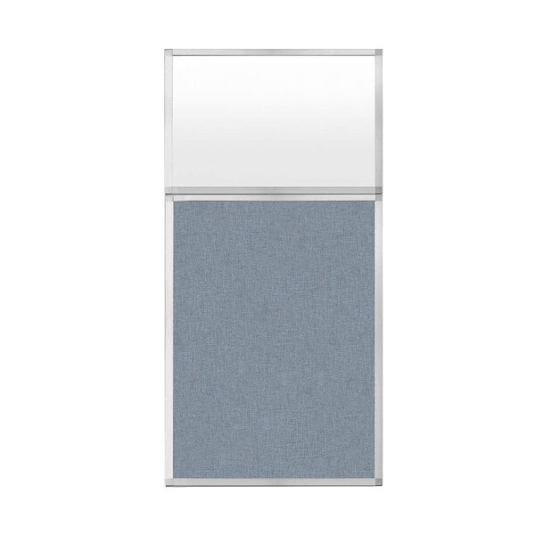 Hush Panel Configurable Cubicle Partition 3' x 6' W/ Window Powder Blue Fabric Frosted Window